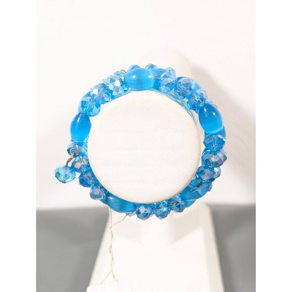 Croft & Barrow Blue Glass Cats Eye Bead Coil Wrap Bracelet NEW 6" Flex - Picture 2 of 8
